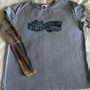 Harley Davidson Women XL Spellout Gray See Thru Logo Sleeves Alefs HD Wichita KS